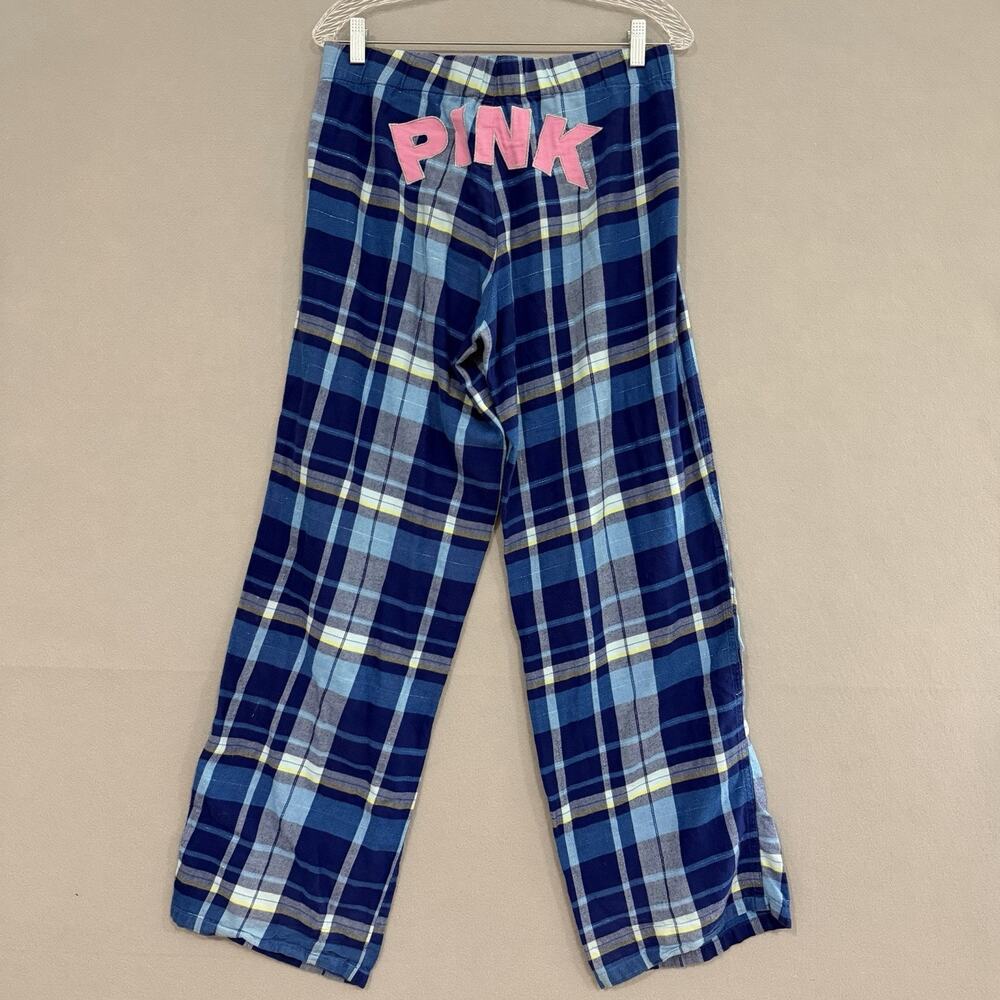 Victoria Secret PINK Pajama Pants Size Medium Blue Flannel Logo Vintage Y2K